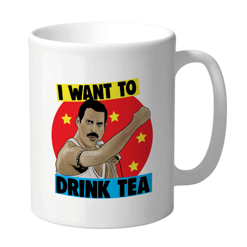 Funny Mug Music Lover Mug Fan Merch Freddie Mercury Mug Novelty Birthday Gift Him Her Joke Humour, Queen Parody Tea Coffee Rock Music - I Want to Drink Tea CMUG14