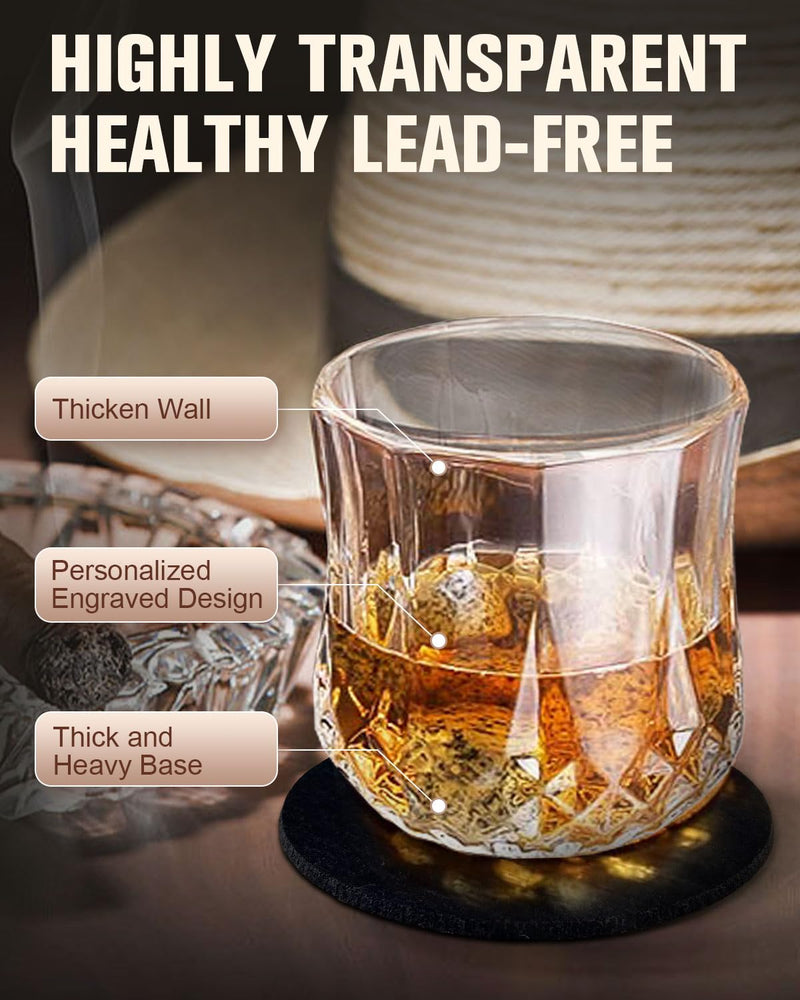 Whiskey Gift Sets for Men,Whiskey Glass Set of 1 with 4 Whisky Stones 1 Crystal Whisky Glasses in Wooden Box Whisky Gift Set Christmas/Birthday Presents Gifts for Men Boyfriend Dad Father