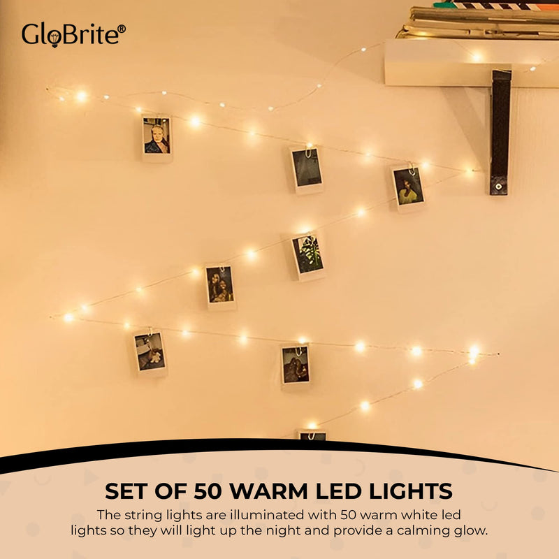 GloBrite 50 LED Photo Clip String Lights | 5M Photo Peg Fairy Lights with 30 Clips | Battery Powered Aesthetic Room Decor Hanging Photo Frames for Bedroom Wedding Birthday Decoration - Gift Guide