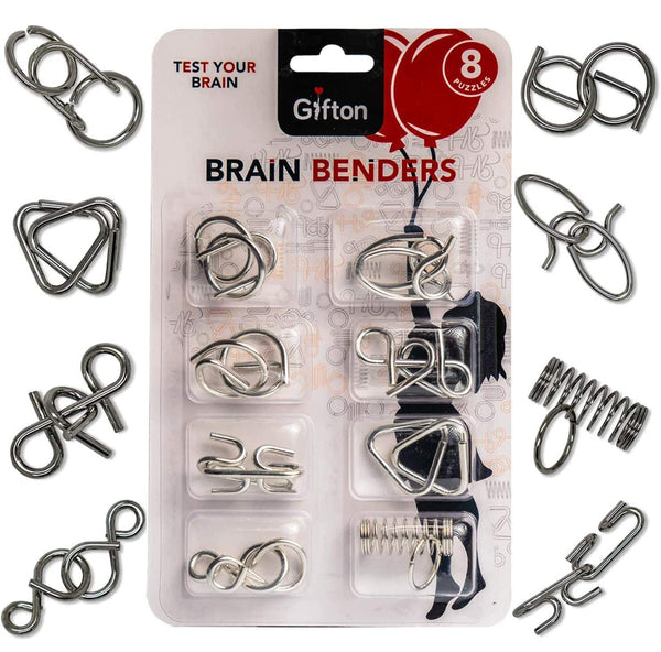 Gifton - Metal Brain Teaser Wire Jigsaw Puzzle - Mind IQ Test Toy - Gift for Kids Boys Girls Teens Men Women Adult Birthday Present - Cracker Christmas Stocking Filler (Pack of 8) - Gift Guide