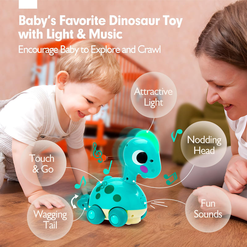 CubicFun Baby Crawling dinosaur toys for boys Baby Toys Musical Light Interactive Walking Sensory Toys Sound Toys Birthday Present Gifts for Kids Toddler Age 0-6 months 1 2 3 Years Old (Green) - Gift Guide