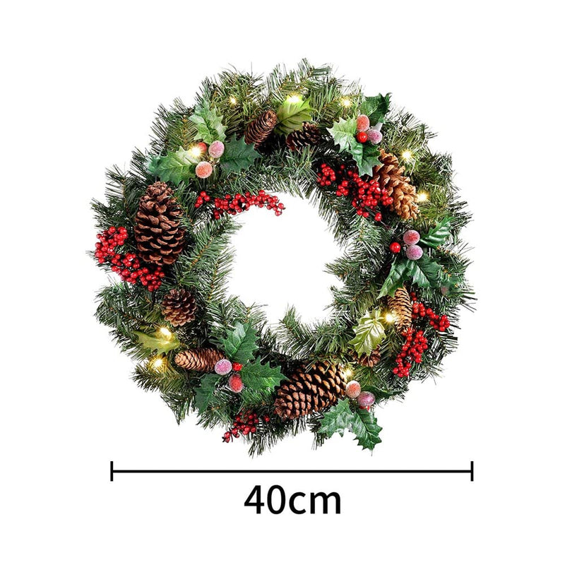 40cm Pre Lit Christmas Wreaths for Front Door with Lights, Light Up Artificial Wreaths for Window Fireplace Wall Decor Indoor Outdoor Home Christmas Decorations (16inch) - Gift Guide