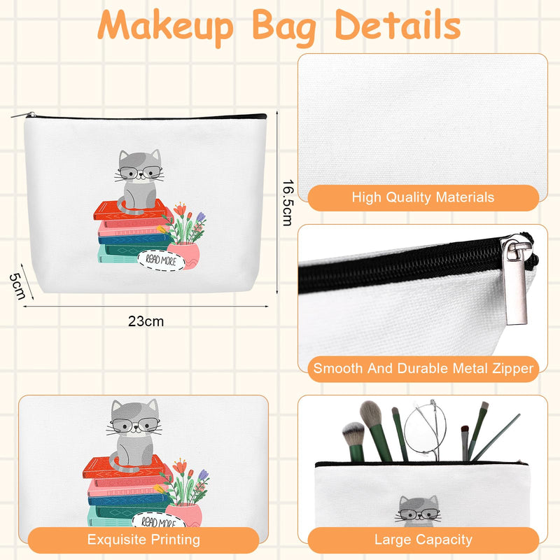 HAOWANWW 2 Pcs Canvas Book Tote Bags Book Lovers Gift for Women Reading Makeup Canvas Bag Book Club Gift Librarian Bookish Gift Bookworm Gift with Metal Zipper Bookshelf Tote Bag for Teacher Adults