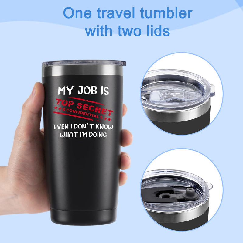 Livole Christmas Gifts for Men, Him, Colleagues, Funny Mugs for Work Colleagues, Novelty Friends Gifts, My Job is Top Secret, 600ml Coffee Cup Travel, 20oz Wine Tumbler with Straw and 2 Lids