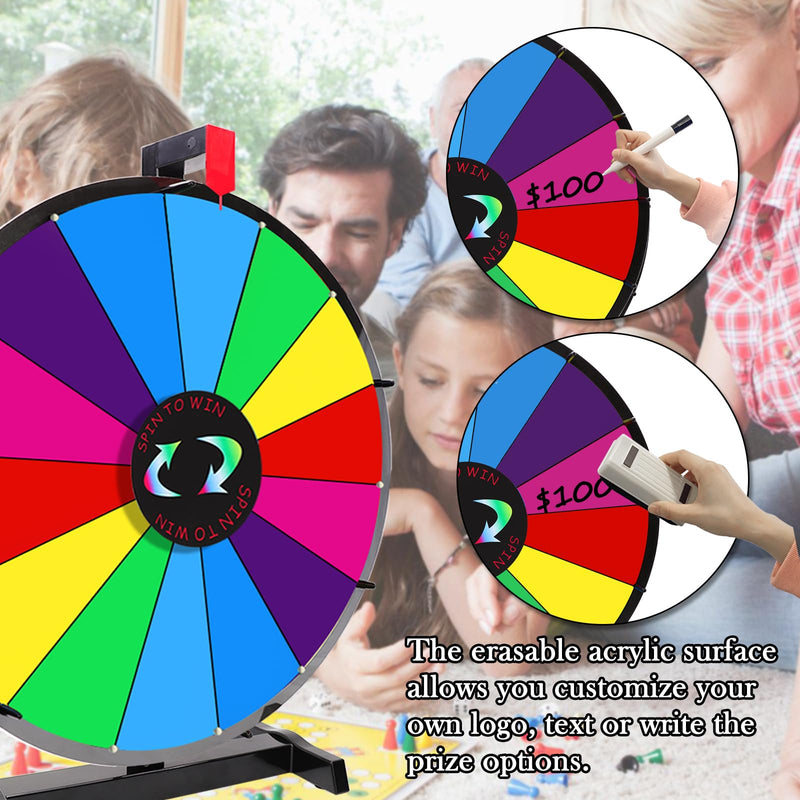 iElyiEsy 18 Inch Spinning Wheel for Prize 14 Slots Tabletop Prize Wheel Spinner with Stand, Dry Erase Marker and Eraser for Trade Show Carnival Party Pub Fortune Game