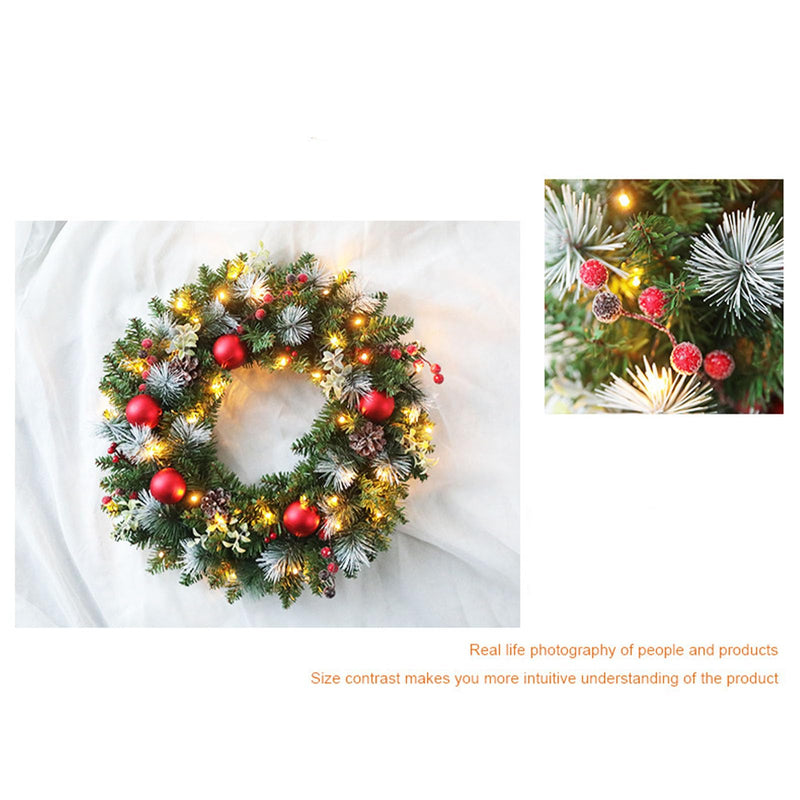 Christmas Wreaths for Front Door Xmas Wreath with Lights Artificial Xmas Garland with Pinecone Berry Decorations for Inside Outside Fireplaces Home Wall Door Stair (30cm) - Gift Guide