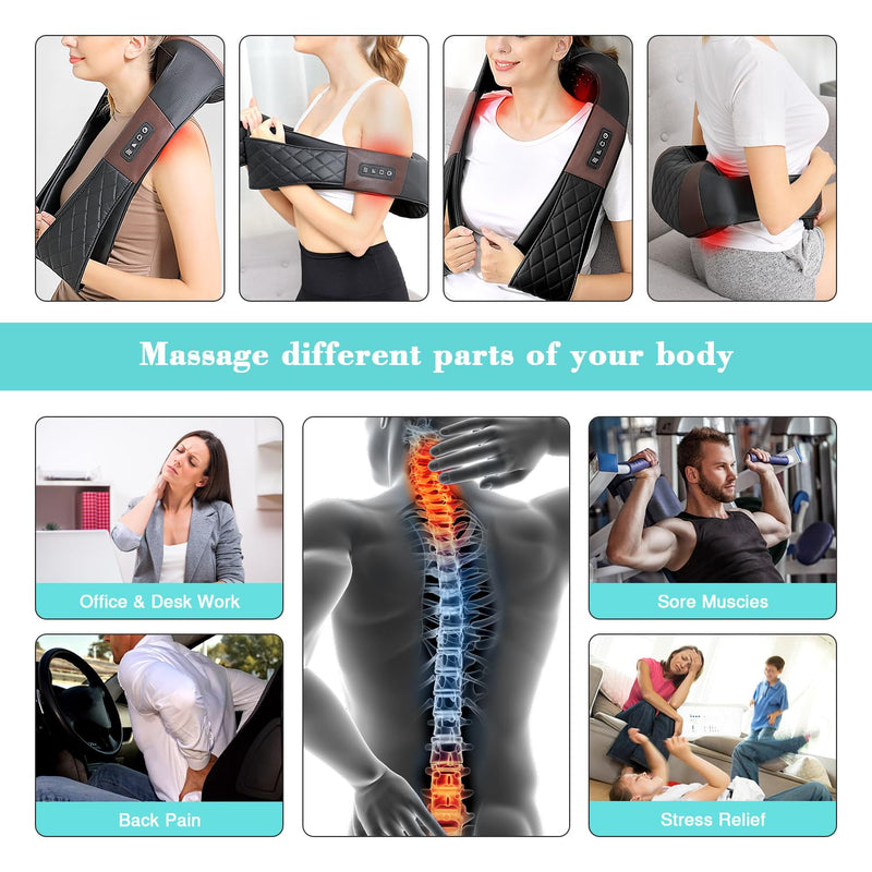 Neck Massager Back Massager with Heat - Shiatsu Neck Massager Present, Gifts for Women/Men/Mom/Dad -Deeper Tissue Kneading Massage Pillow for Neck, Back, Shoulder, Leg, Foot, Body Relieve Muscle Pain