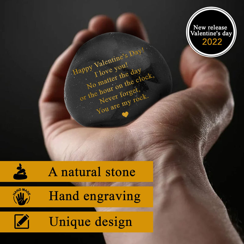 Happy Valentines Day Gift - Black Polished You are My Rock Engraved Pebble - Emotional Valentines Gifts for Him, Valentines Gifts for Her - Boyfriend Gifts, Girlfriend Gifts, Gifts for Couples