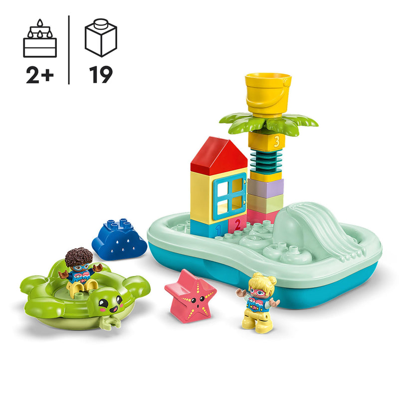 LEGO DUPLO Water Park Bath Toy for Toddlers Aged 2+ Years Old, with Floating Island, Turtle and Star Fish Sea Animal Figures, Easy to Clean Bathtub Water Toys 10989