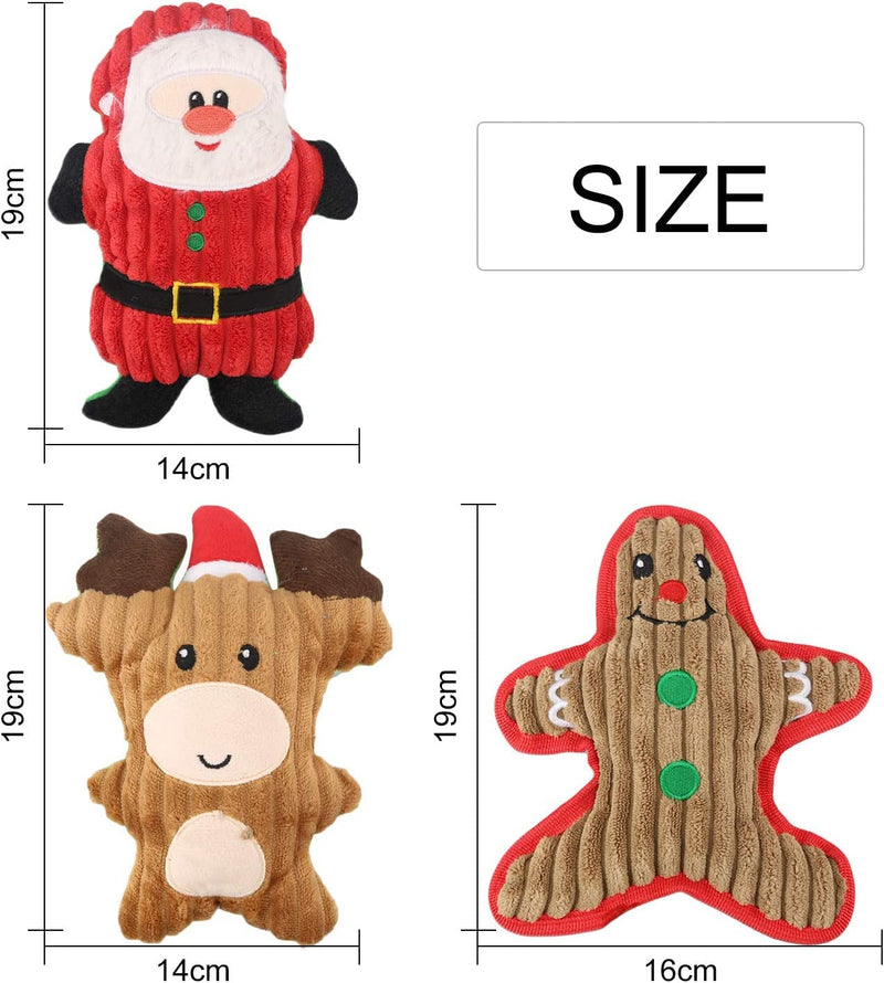Dreamon Christmas Plush Interactive Dog Squeaky Toys Xmas Gift for Small Medium Large Pet included Ginger Man Reindeer Santa Claus, 3 Pcs Set - Gift Guide