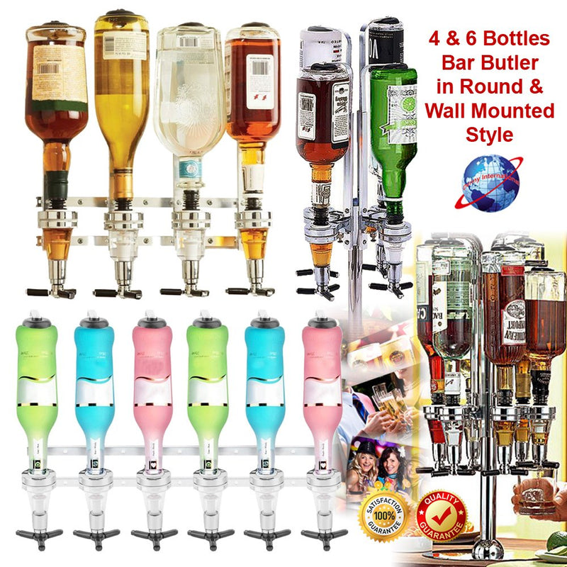 Bar Butler 4/6 Bottle Wall Mounted & Rotary Stand Drinks Optic Party Dispenser Solo Optic Spirit Drink-Ware Set (4Bottle_Rotary)