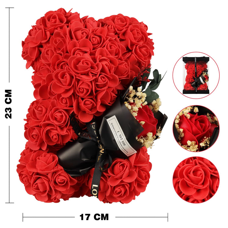 Christmas Rose Bear Gifts for Women,Gifts for Girlfriend, Teddy Flower Bear with Rose Bouquet, Romantic Gifts for Wife/Mom//Daughter, Anniversary Birthday Gifts for Her