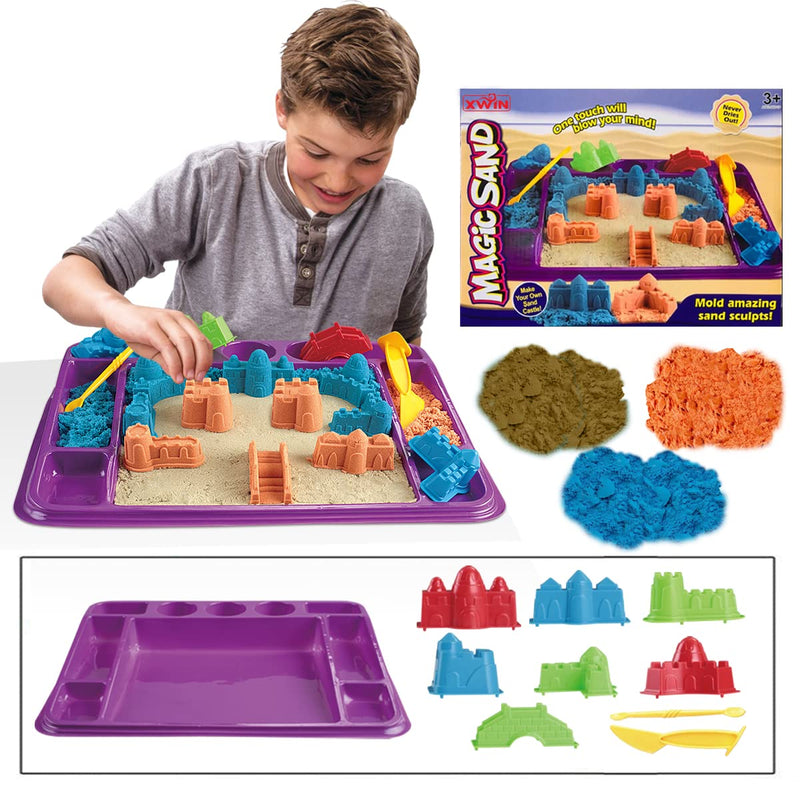 xwin Magic Sand Play Set, Mold Amazing Sand Sculpts 750g with Box Accessories Shape Molds, Fun Gifts Toy for Boys & Girls, Make Your Own Craft Activity for Kids - Gift Guide