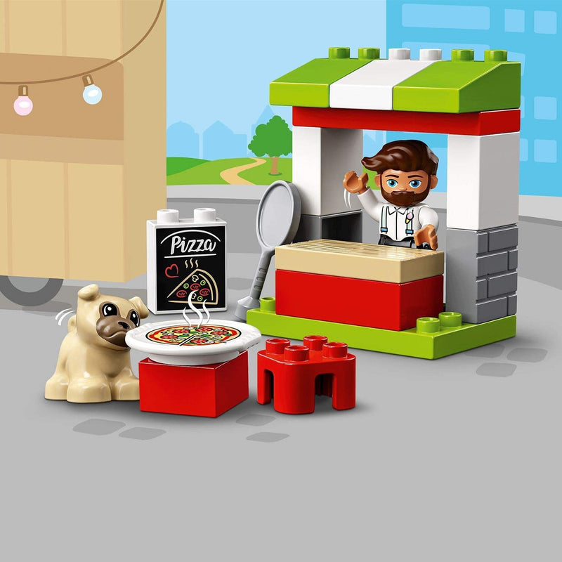 LEGO 10927 DUPLO Town Pizza Stand Playset with Pizza and Dog Figure, Large Bricks, Early Development Toy for Toddlers 2+ Year Old