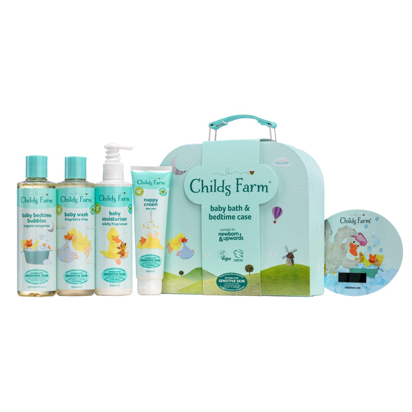 Childs Farm Baby Gifting Suitcase Baby Wash Bubble Bath Baby Moisturiser Nappy Cream Suitable for Newborns Sensitive Skin, clear - Gift Guide