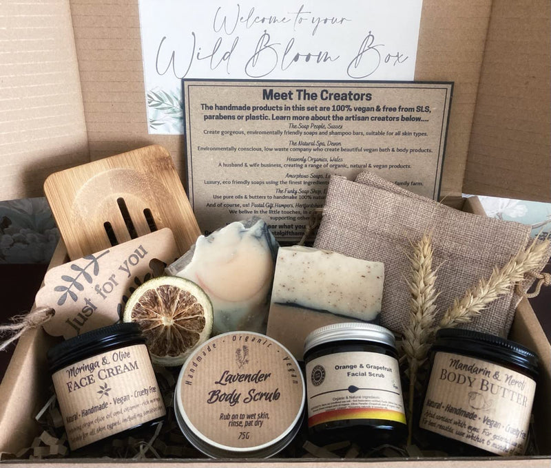 Handmade Vegan Skincare Set, Luxury Shower & Body Hamper, Spa Box, Sustainable Birthday Gift, Cruelty Free, Pamper, Present for Her, Self Care, Gift Mum, Friend, Nan, Eco Friendly Caramel