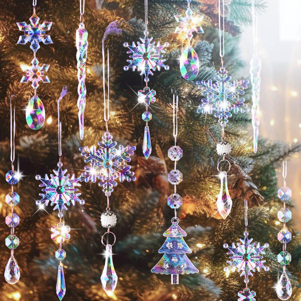 Lanpn 26pcs Christmas Decoration Crystal Christmas Tree Ornaments, Iridescent Hanging Clear Acrylic Snowflake Icicle Drop Pendants for Xmas tree Winter Outdoor Indoor Party New Year Decor Colorful - Gift Guide