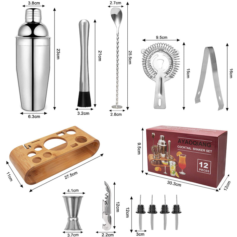 Cocktail Shaker Set,750 ML Stainless Steel Cocktail Mixing Set with Stand,Bartending Kit for Home,Bar,12 Pieces Bar Tool Kit for Christmas,Birthday,Anniversary,Weeding