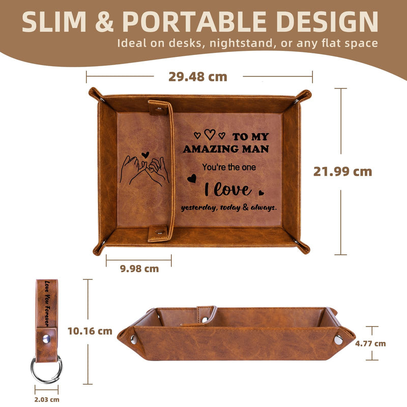 Christmas Bedside Organiser Gifts for Him Husband from Wife, Leather Valet Tray I Love You Secret Santa Xmas Gift Set for Mens Boyfriend, Advent Calendar Presents Nightstand Tray for Mens Accessories