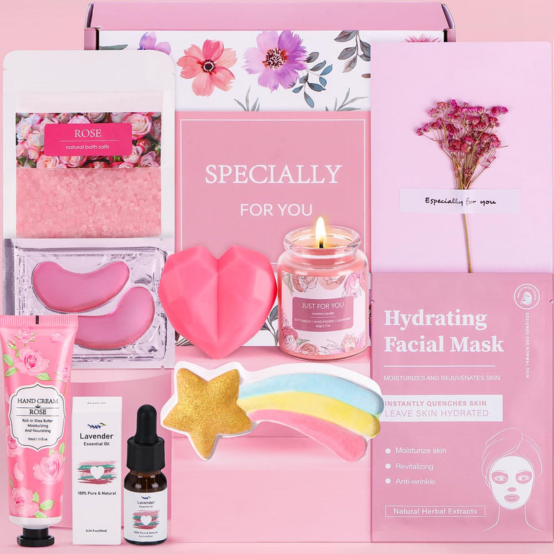 Lavender&Rose Bath Sets Birthday Pamper Gifts for Women Her, Unique Skin Care Self Care Package for Her Relaxation Spa Set Birthday Hampers Get Well Soon Gifts Ideas for Women Best Friend Bestie Mum