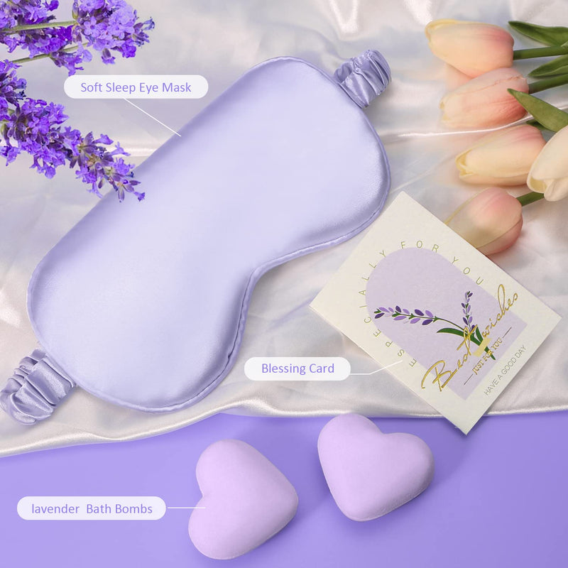 Lavender Pamper Gifts For Women,Birthday Pamper Hamper Mum Self Care Gift Set Relaxation Bath Gift Care Package For Her,Relax Spa Gift With Essential Oil,Bath Bomb,Bath Salt,Candle,Sleep Mask,Card