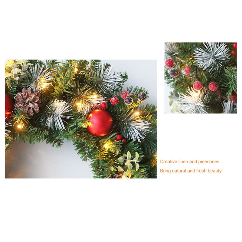 Christmas Wreaths for Front Door Xmas Wreath with Lights Artificial Xmas Garland with Pinecone Berry Decorations for Inside Outside Fireplaces Home Wall Door Stair (30cm) - Gift Guide