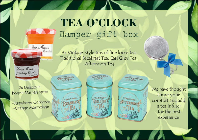 Tea O'Clock Afternoon Tea Hamper - Gift Set With French Tartalets, Biscuits, Jam, Marmalade & Tea – Food Hamper For 2 - Ideal for Birthdays - Handmade in the UK - Gift Guide