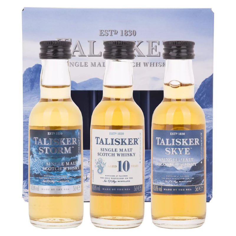 Talisker Single Malt Scotch Whisky | 45.8% vol | 3 x 5cl | Gift Pack | 3 Distinct Scottish Whisky Impressions | Peated | Smoky Flavour | Single Malt Whisky Made by the Sea