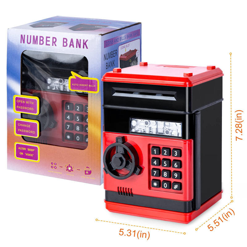 Highttoy Piggy Bank for Kids, Electronic Money Box for Kids ATM Savings Bank Password Safe Birthday Gifts for 3-12 Year Old Boys Girls Cash Coin Saving Bank for Kids Red - Gift Guide