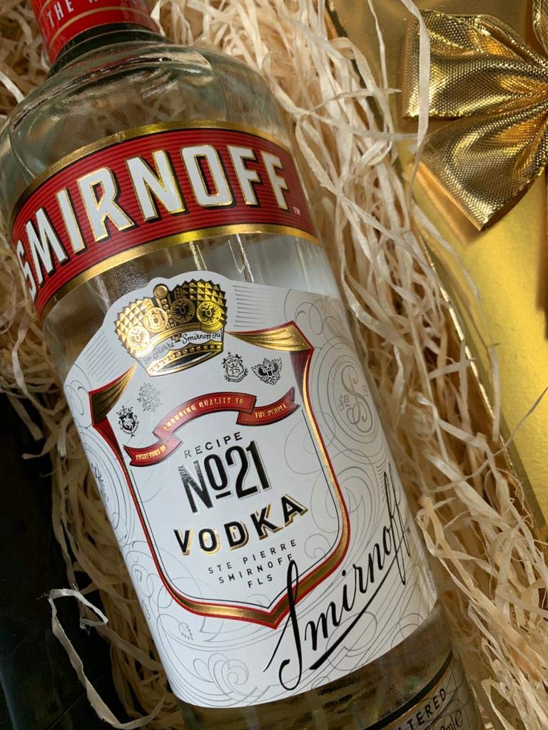 Vodka Gift Set - Smirnoff Vodka and Chocolates Gift Hamper Box - Birthday, Christmas Vodka Gifts for Women and Men