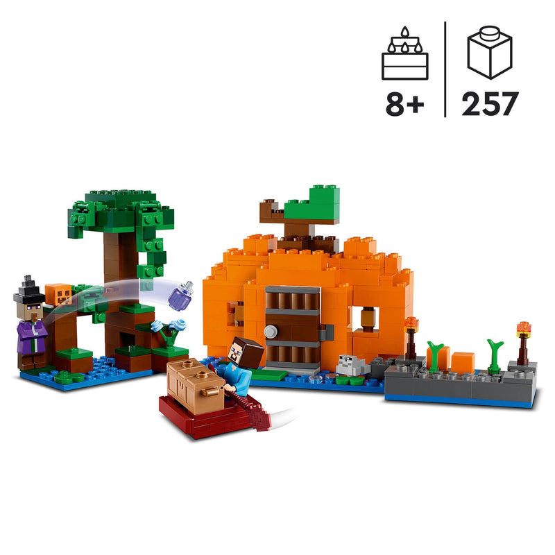 LEGO Minecraft The Pumpkin Farm Set, Buildable House Toy with a Frog, Boat, Treasure Chest plus Steve and Witch Figures, Swamp Biome Action Toys, Gift for Kids, Boys, Girls 21248