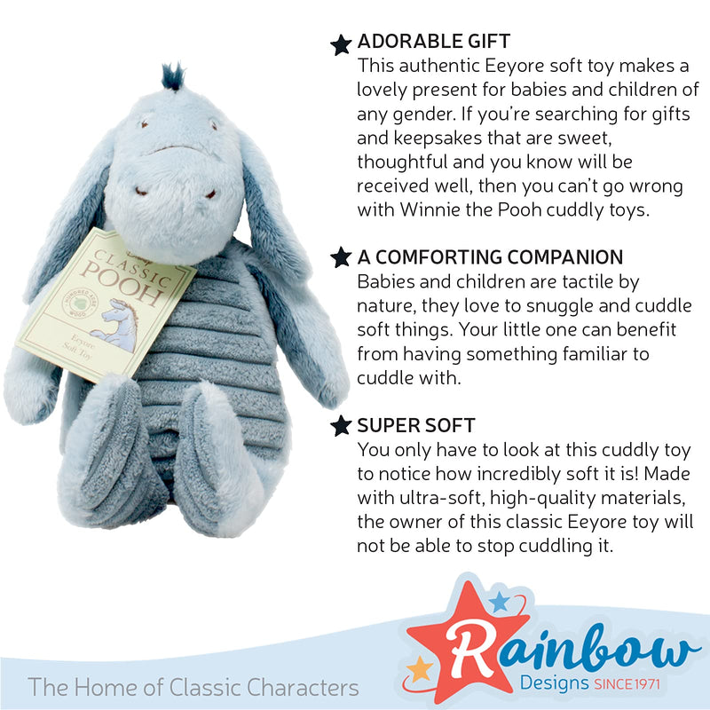 Classic Winnie the Pooh & Friends - Eeyore - Cuddly Donkey - Great as Gift for Newborn Baby, Children and Toddlers - Soft Toy by Rainbow Designs - Gift Guide