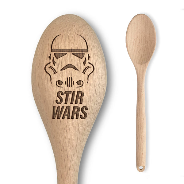 Star Space Wars Trooper Inspired Wooden Spoon – “Stir Wars” Inscription – Funny Cooking Baking Gift for Men & Women - Unofficial Fan Item (Stir Wars)