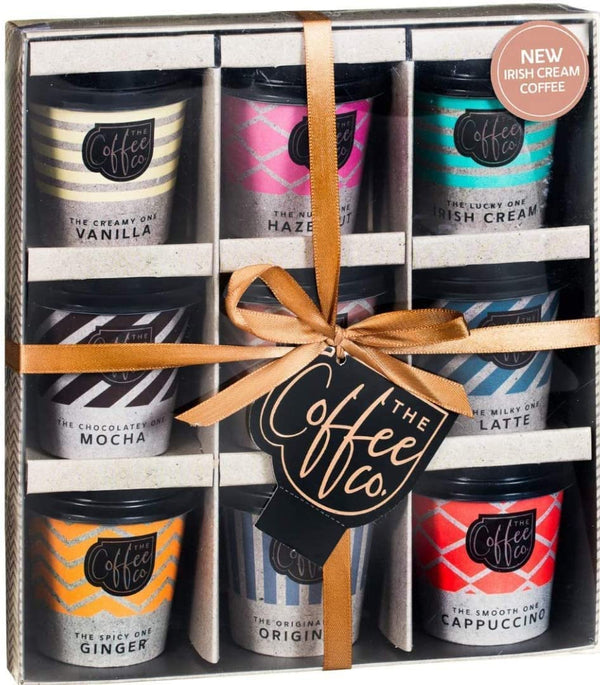 Coffee Gifts - Instant Coffee Hamper | 9X Flavours Mini Travel Takeout Cups | Irish Cream, Salted Caramel, Latte, Mocha and More- Christmas Gifts for Men Women | Drink Gift for Coffee Lover Gift tag - Gift Guide