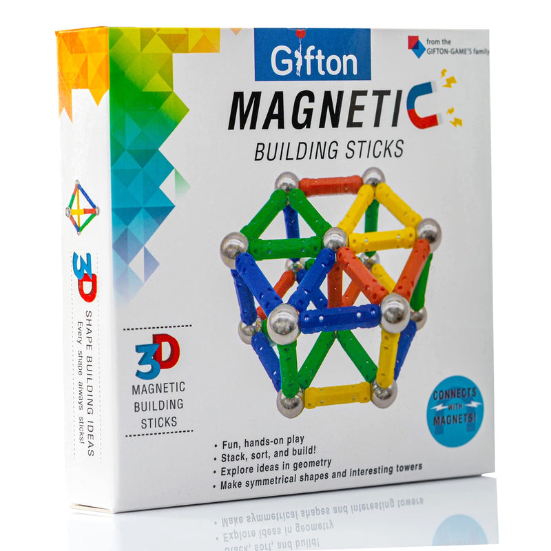 Gifton - Magnetic Building Sticks Blocks Toy Set 30pc – Kids Educational Construction Fidget Magnet Toys Gift For Boys Girls Age 6 7 8 Year Old - Christmas Stocking Fillers (1 Pack) - Gift Guide