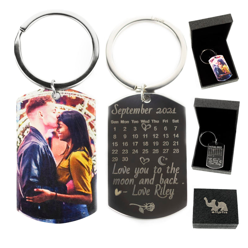 Eliphs Personalised Photo Engraved Keyring Fathers Mum Dad Keychain from Daughter Son Custom Photo Keychain Birthday First Father Mother Gifts Baby Keepsakes(Calander) - Gift Guide