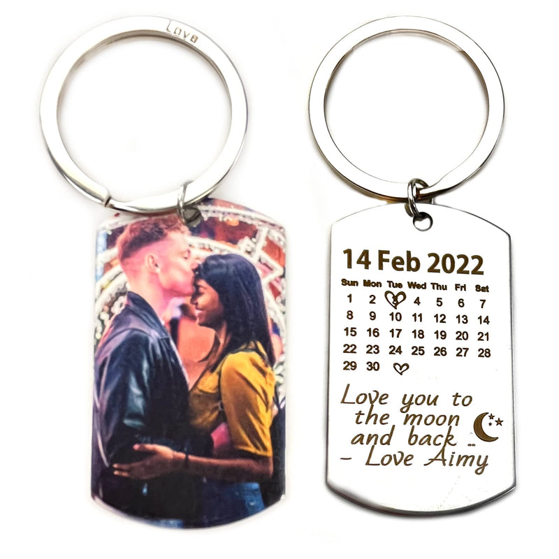 Eliphs Personalised Photo Engraved Keyring Fathers Mum Dad Keychain from Daughter Son Custom Photo Keychain Birthday First Father Mother Gifts Baby Keepsakes(Calander) - Gift Guide