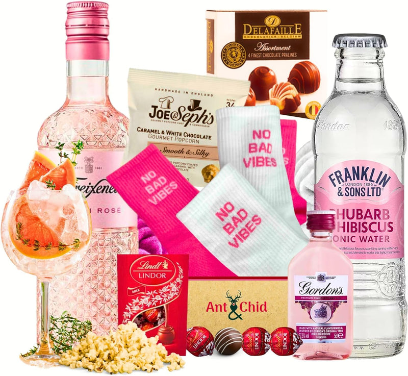 Pink Gin Positive Thinking of You Gift Set Hamper for Women|Cheer Up Gift| Gin and Chocolate Gifts for Her| BestFriend Gifts for Women|Thinking of You Inspirational Positive Wishes