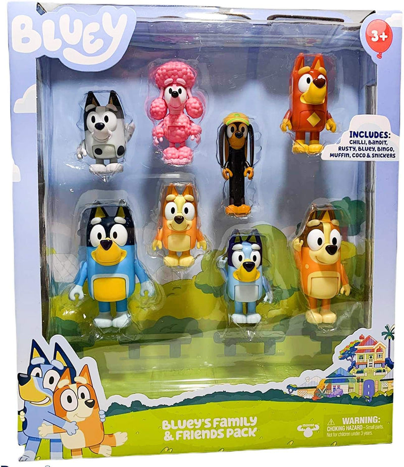 Bluey Family and Friends Figure 8-Pack: Articulated 2.5 Inch Action Figures; Bluey, Bingo, Bandit (Dad), Chilli (Mum), Coco, Snickers, Rusty and Muffin Official Collectable Toy