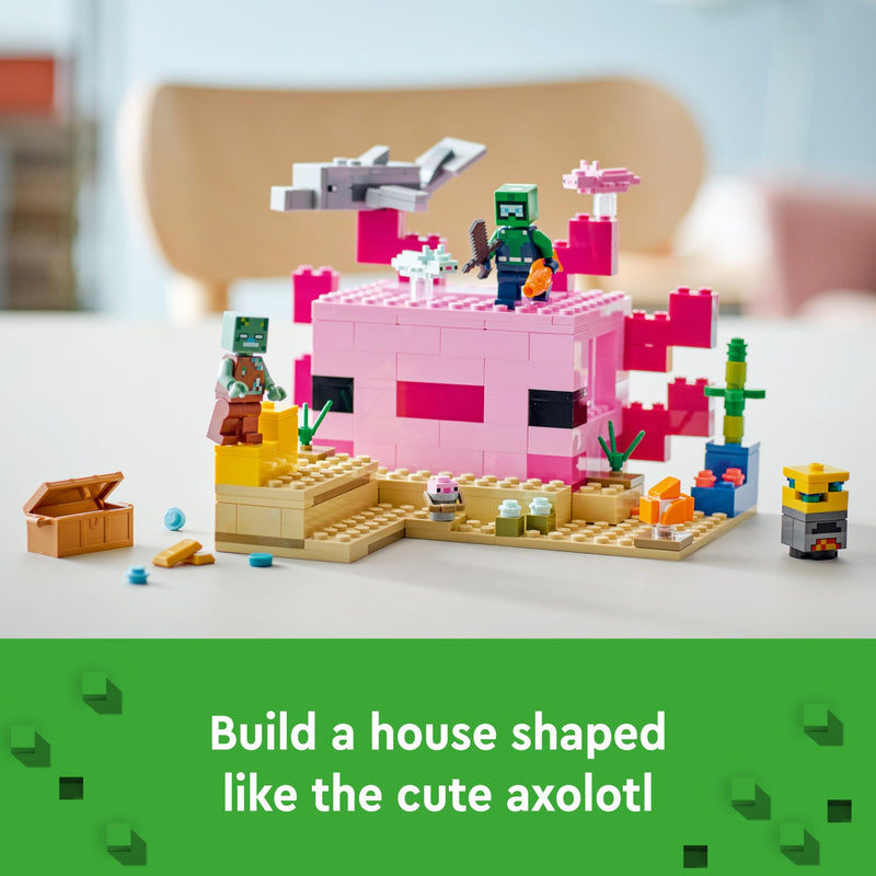 LEGO Minecraft The Axolotl House 21247 Building Toy Set, Creative Adventures at a Colorful Underwater Base, Includes a Diver Explorer, Dolphin, Drowned and More, Minecraft Toy for 7 Year Old Kids