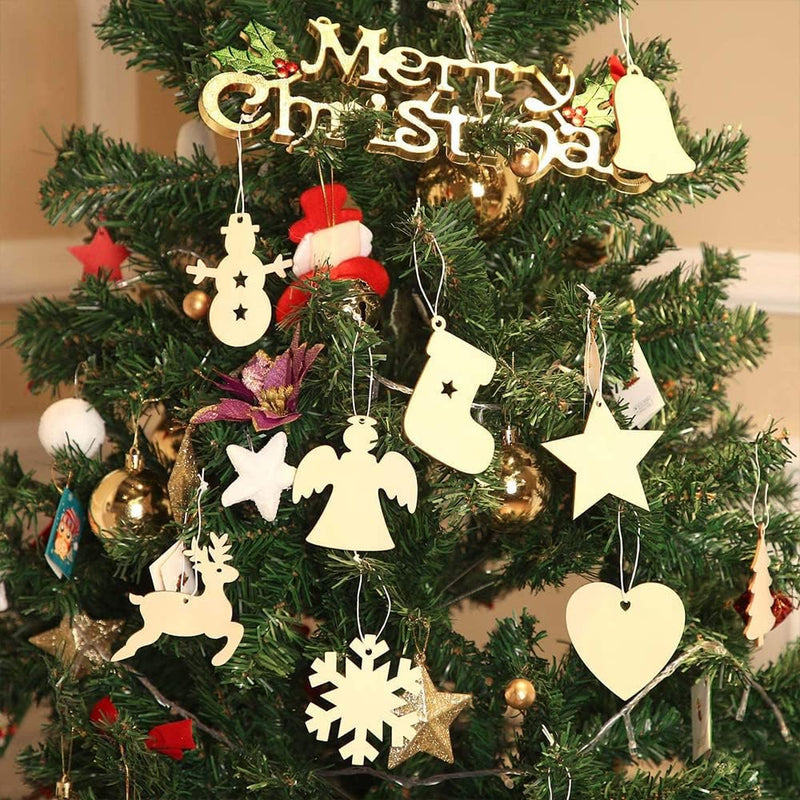 10 Pieces Christmas Tree Wooden Bauble Hanging Ornaments Natural Wooden Tree Shape Wooden Embellishments Round Wood Slices for Christmas Wedding Party Decoration, Tree - Gift Guide