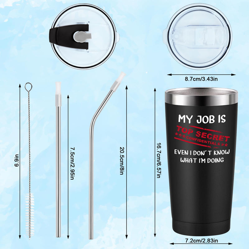 Livole Christmas Gifts for Men, Him, Colleagues, Funny Mugs for Work Colleagues, Novelty Friends Gifts, My Job is Top Secret, 600ml Coffee Cup Travel, 20oz Wine Tumbler with Straw and 2 Lids