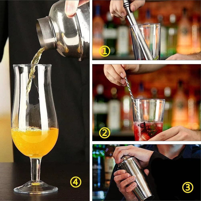 AYAOQIANG Cocktail Shaker Set with Stand,Cocktail Set for Beginer,750ml Stainless Steel Shaker for Cocktail,Home Bar Cocktail Tool Kit with Bamboo Display Stand