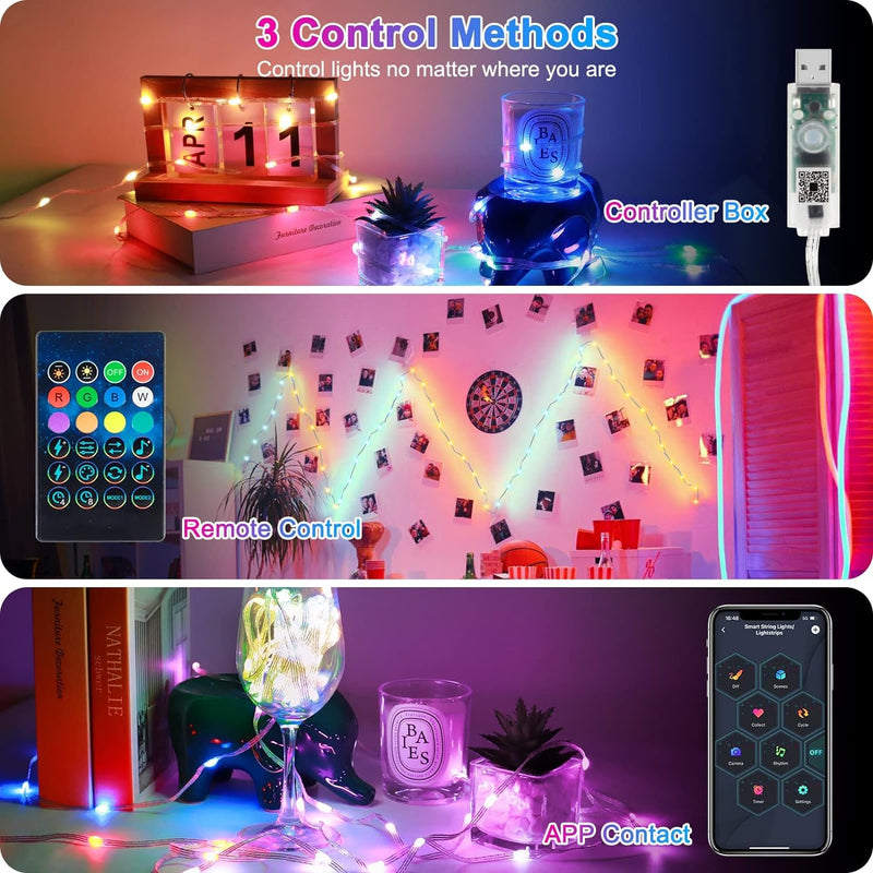 Oreunik Smart App Control Lights,33FT 100LED RGB Fairy Lights for Bedroom,DIY Color&Music Sync String Lights for Bedroom Hanging Fairy Lights,Party,Wedding,Birthday,Christmas Decoration - Gift Guide