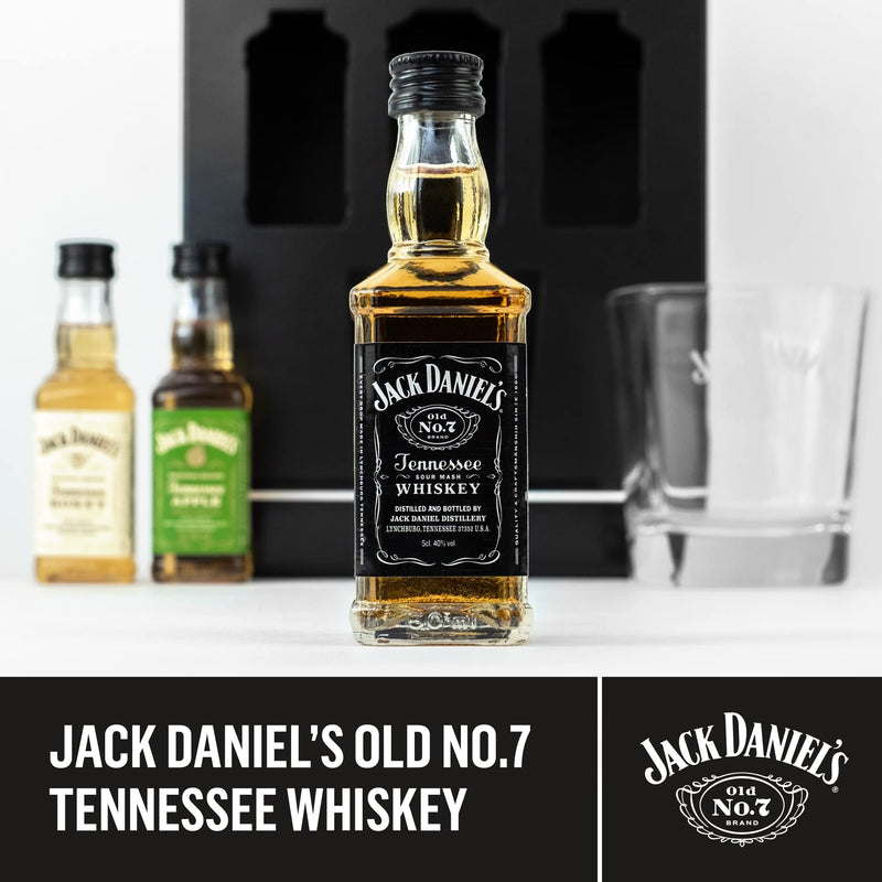 Jack Daniels Gift Set - Jack Daniels Whiskey 3x 5cl Honey, Apple, JD Whisky Old No7 Alcohol Miniatures, JD Tennessee Whiskey Glass - Birthday Gifts for Men, Boyfriend, Mens Valentines Gifts for Him