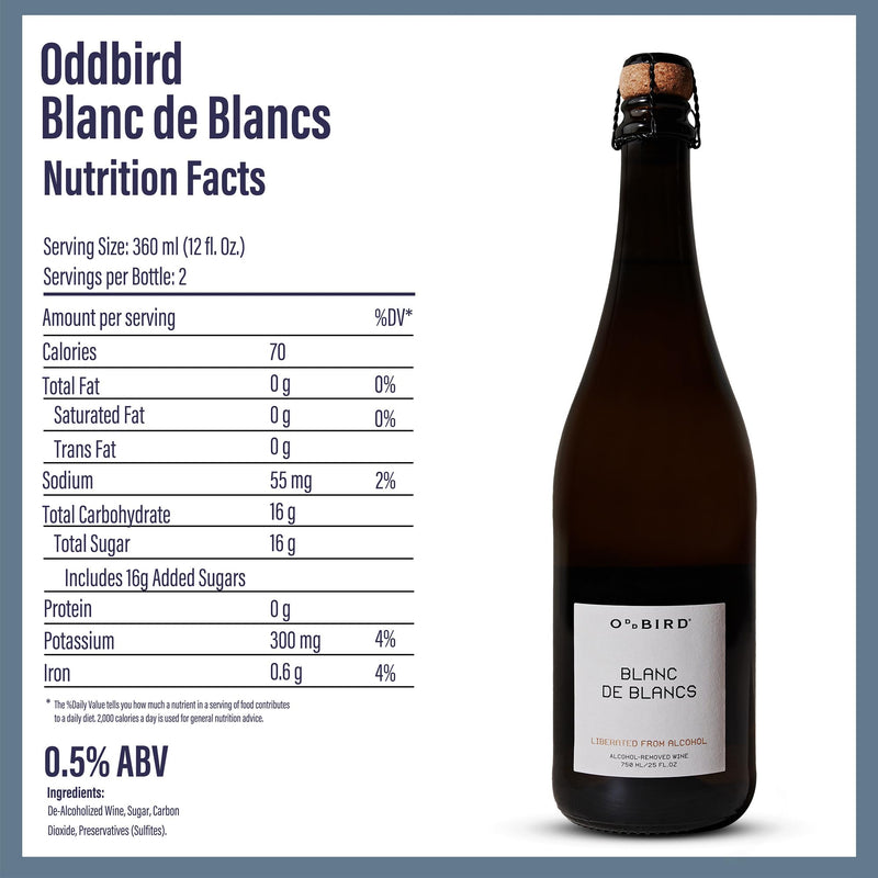 Oddbird Blancs De Blanc │ 100% Sparkling Chardonnay Wine │ Non-Alcoholic │ 0% │ 750ml