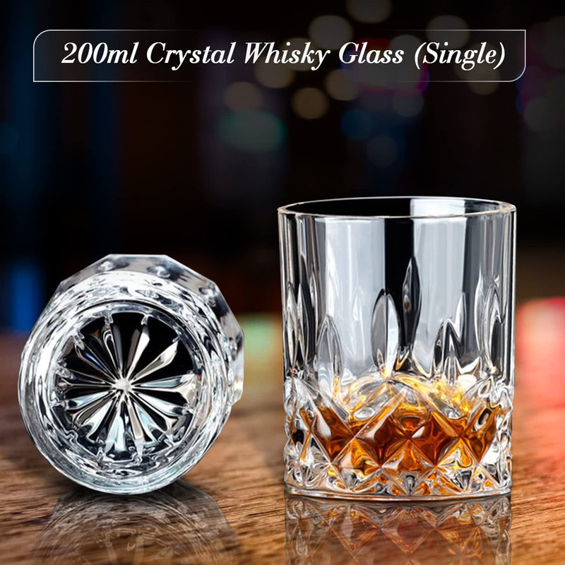 Whiskey Stones and Glass Gift Set for Men, KAQ 8 Natural Whisky Stones 1 Crystal Whisky Glass with 1 Blessing Card in an Vintage Wooden Box, Present for Him/Dad/Husband/Men - Gift Guide