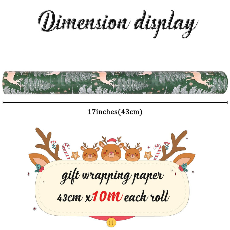 43cm*10m Green Christmas Wrapping Paper Roll Printed With Tree and Elk, Topeedy Recyclable Xmas Wrapping Paper for Christmas Party Gift Boxes Packing-tree - Gift Guide