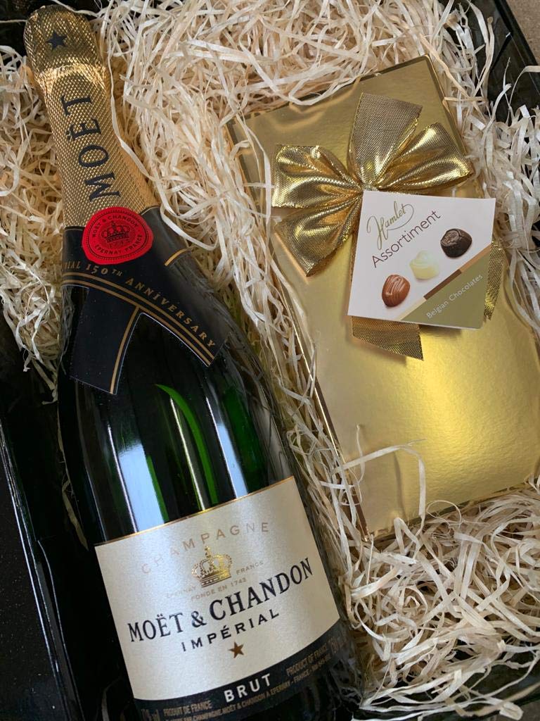 Champagne Gift Set - Moet and Chandon Champagne and Chocolates Gift Hamper Box - Birthday Gift Sets for Women, Men, Couples or Best Friend