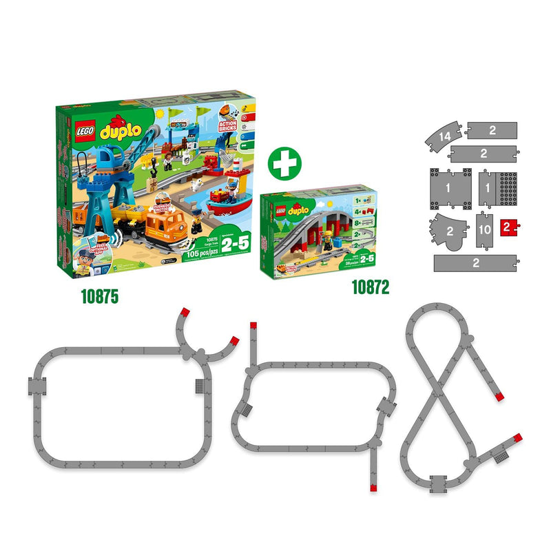 LEGO DUPLO Town Train Bridge and Tracks Toy for Kids, Building Bricks Set with Horn Sound Action Brick, Trains Rails Extension Set 10872